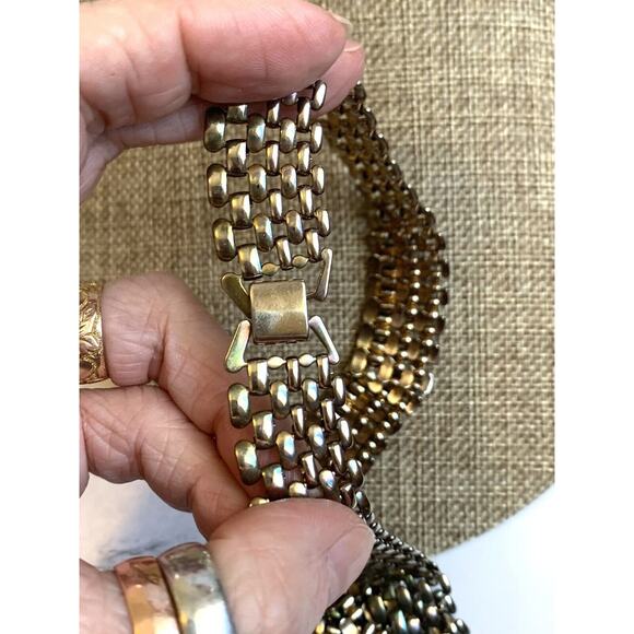 Vintage Tank Track Mesh Necklace 80s Gunmetal Iridescent Metal 18" Collar - Picture 4 of 10